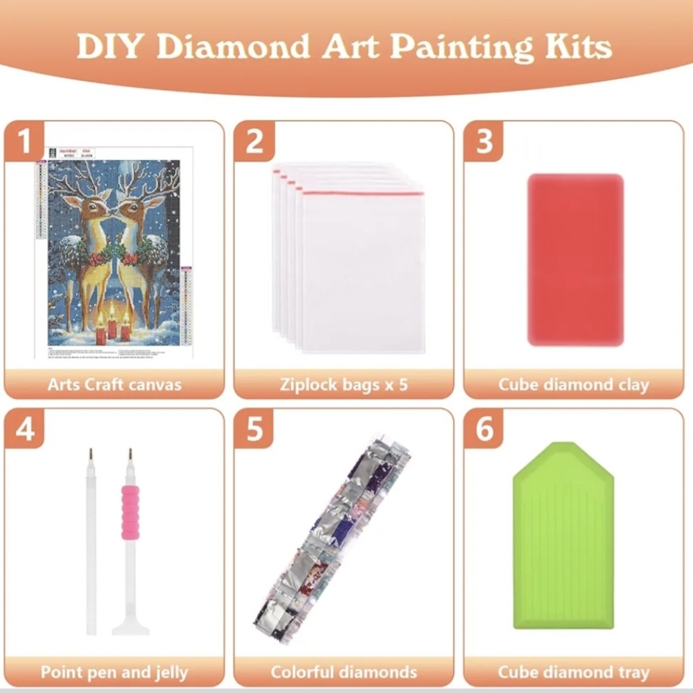 Christmas Holiday Kissing Reindeer Red Holly Diamond Painting Kit New - Picture 6 of 7